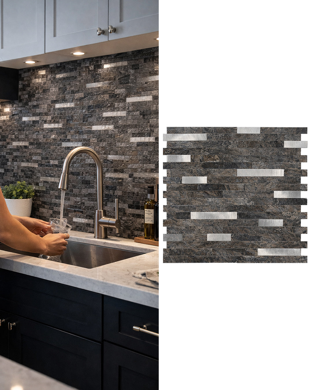 Steel Rock Mosaic | Peel & Stick Mosaic Tile Panel (292mm x 297mm / 11.5" x 11.7")