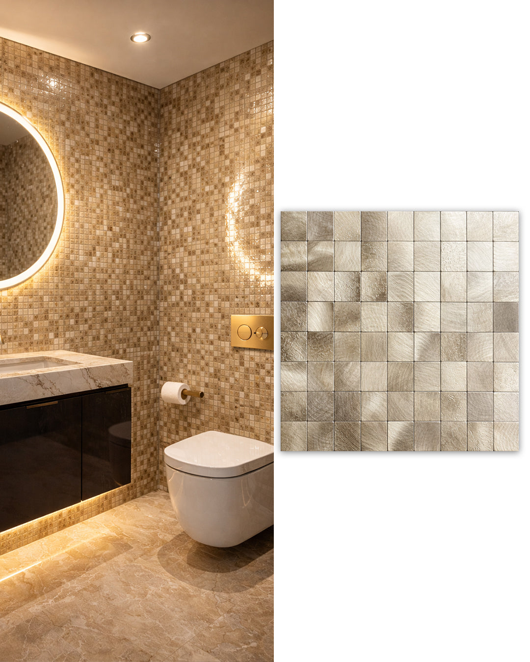 Golden Square | Peel & Stick Mosaic Tile Panel (30cm x 30cm / 11.8" x 11.7")