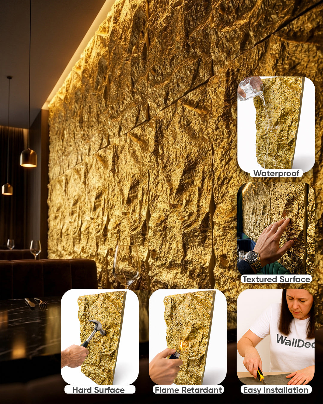 Golden Rock Stone Effect Wall Panels 120x60cm (47.24" x 23.62")