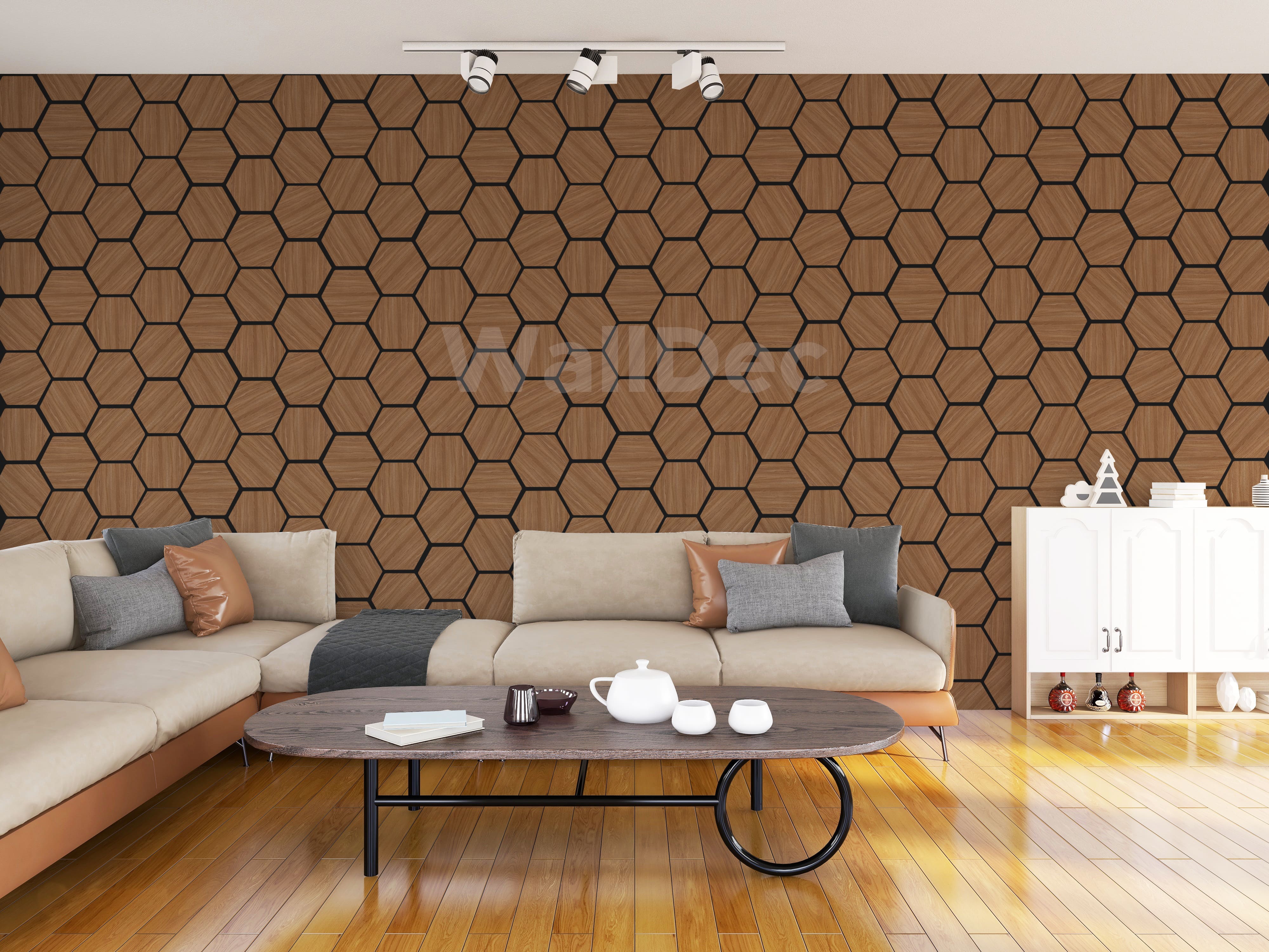 Hexagon Panels - Walnut Dream