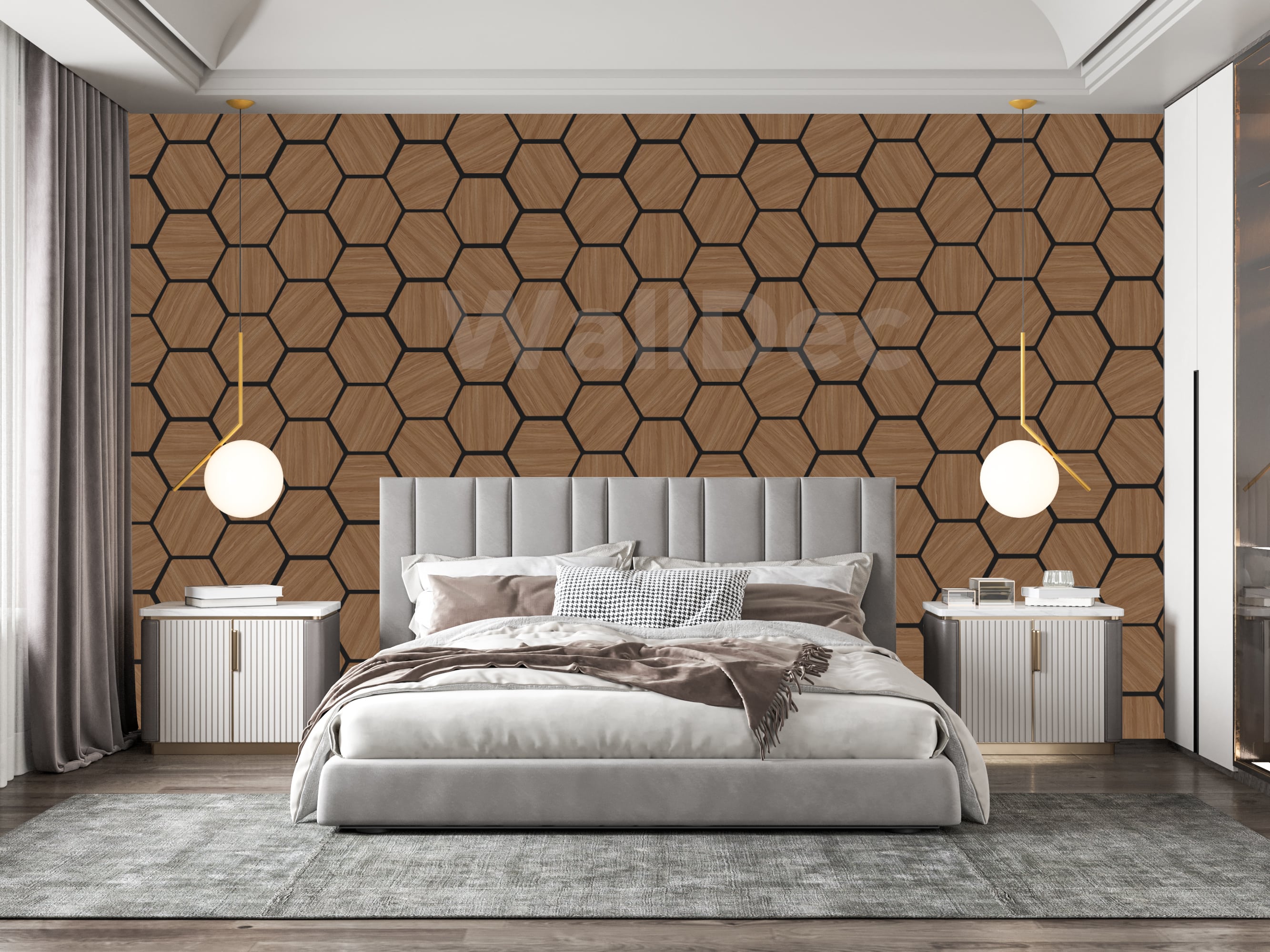 Hexagon Panels - Walnut Dream