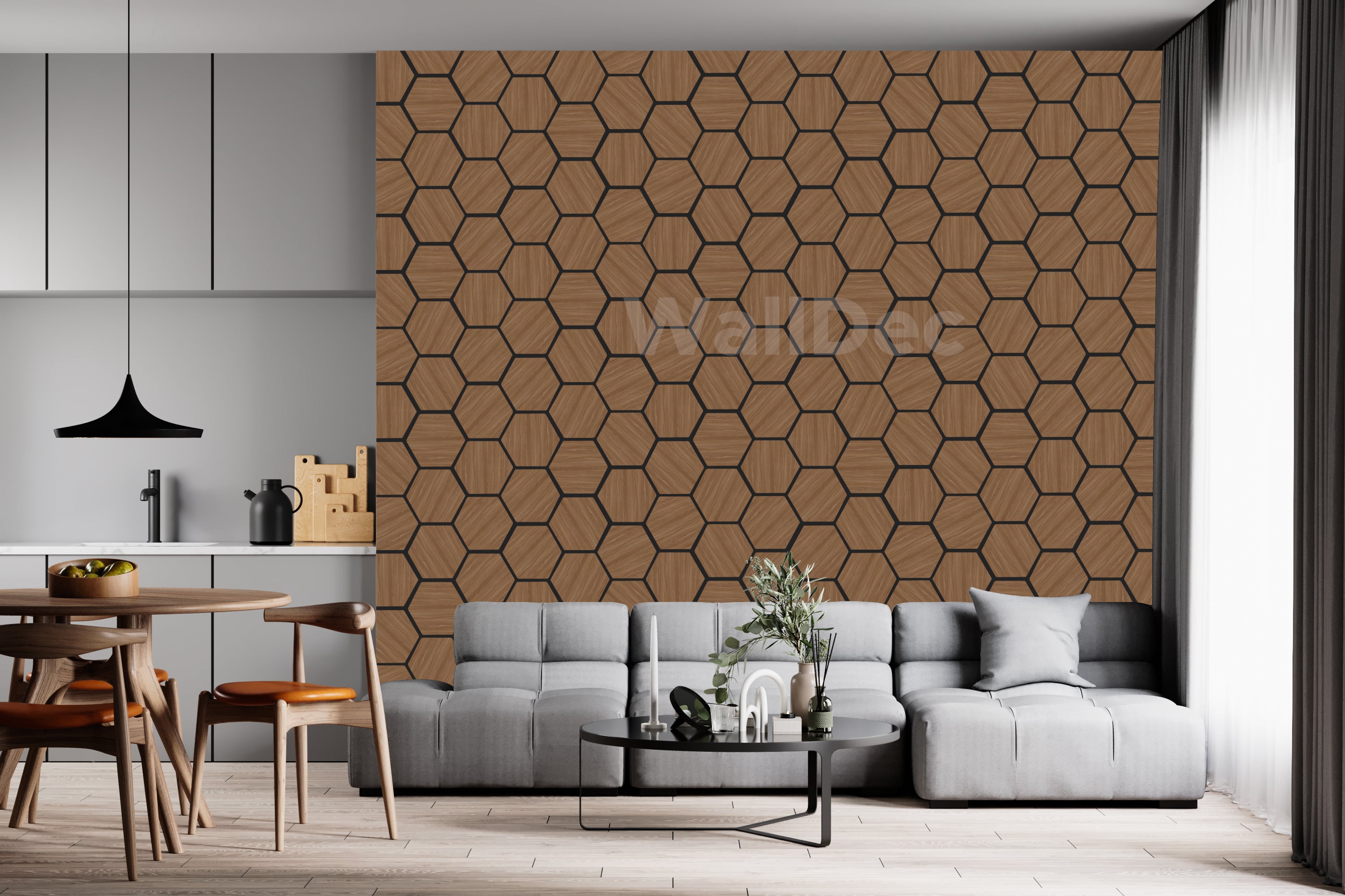 Hexagon Panels - Walnut Dream