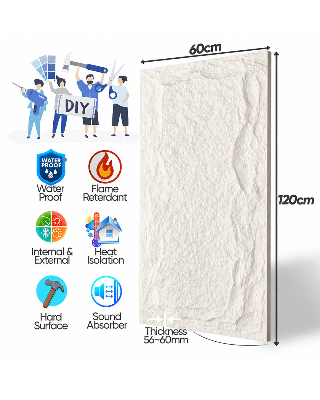 Cloudy Rock Stone Effect Wall Panels 120x60cm (47.2" x 23.6")