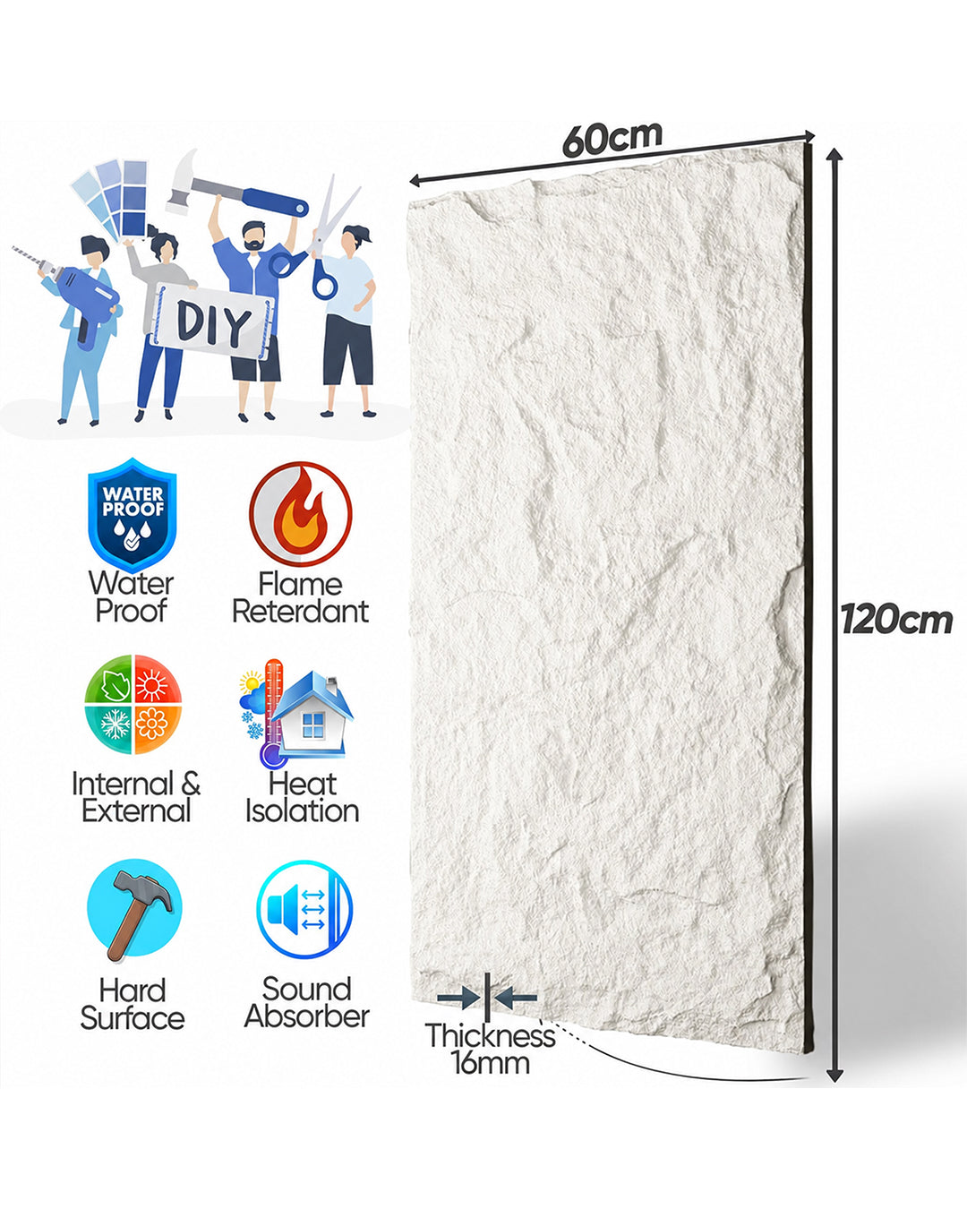 Everest Rock Stone Effect Wall Panels 120x60cm (47.2" x 23.6")