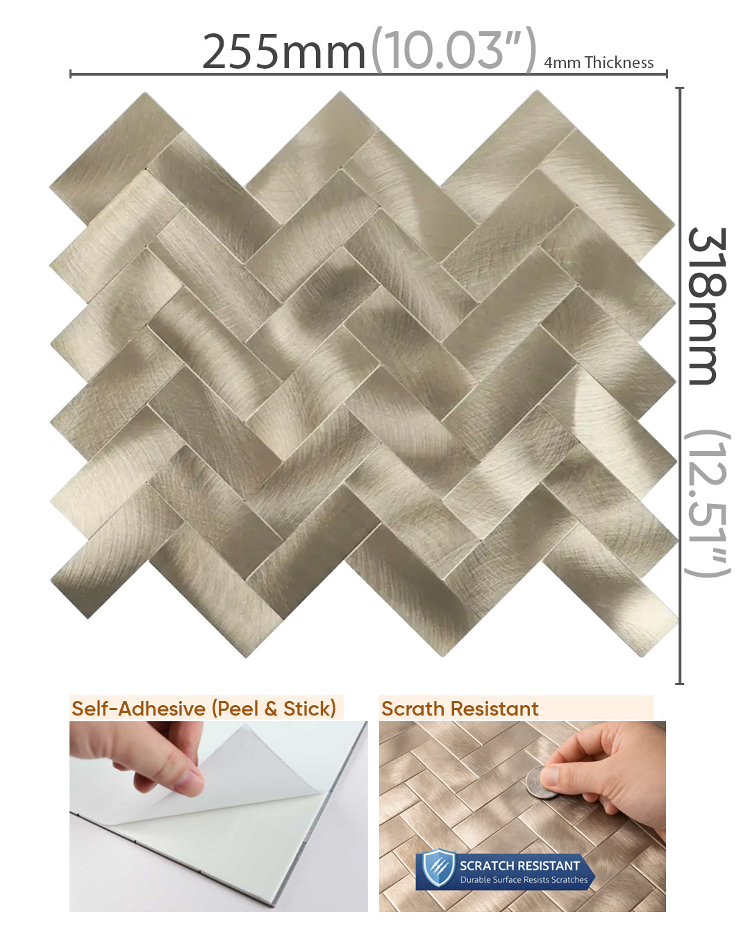 Harringborne Luxe | Peel & Stick Mosaic Tile Panel (255mm x 318mm / 10" x 12.5")