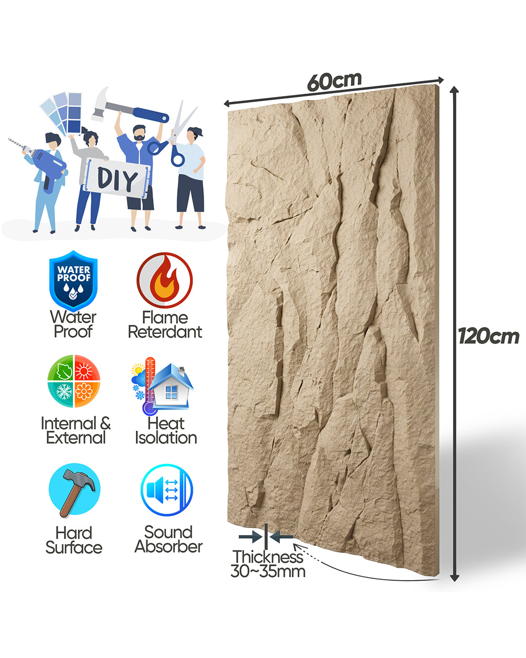 Helios Stone Rock Effect Wall Panels 120x60cm (47.24" x 23.62")