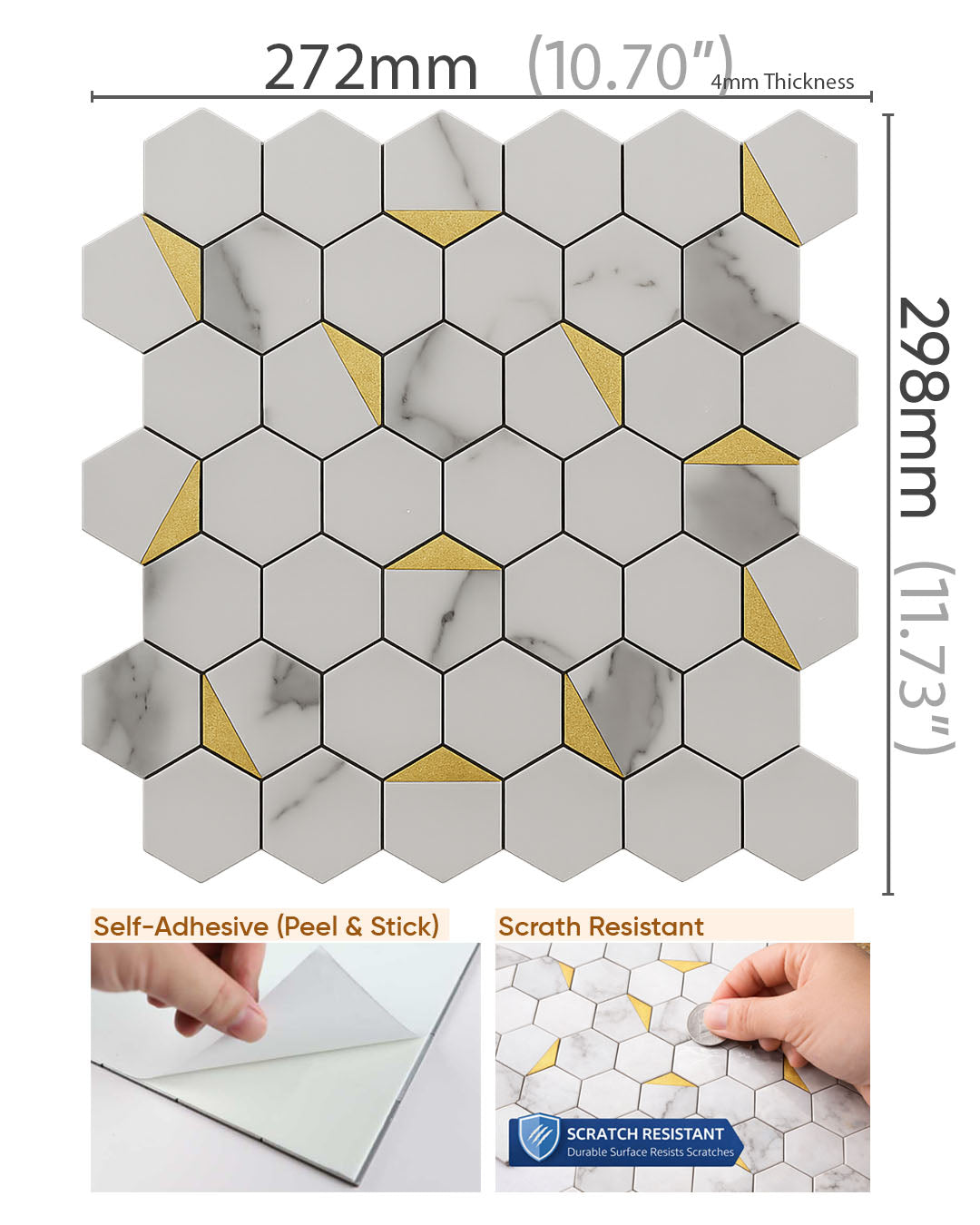 Hexa White | Peel & Stick Mosaic Tile Panel (288mm x 292mm / 11.3" x 11.5")