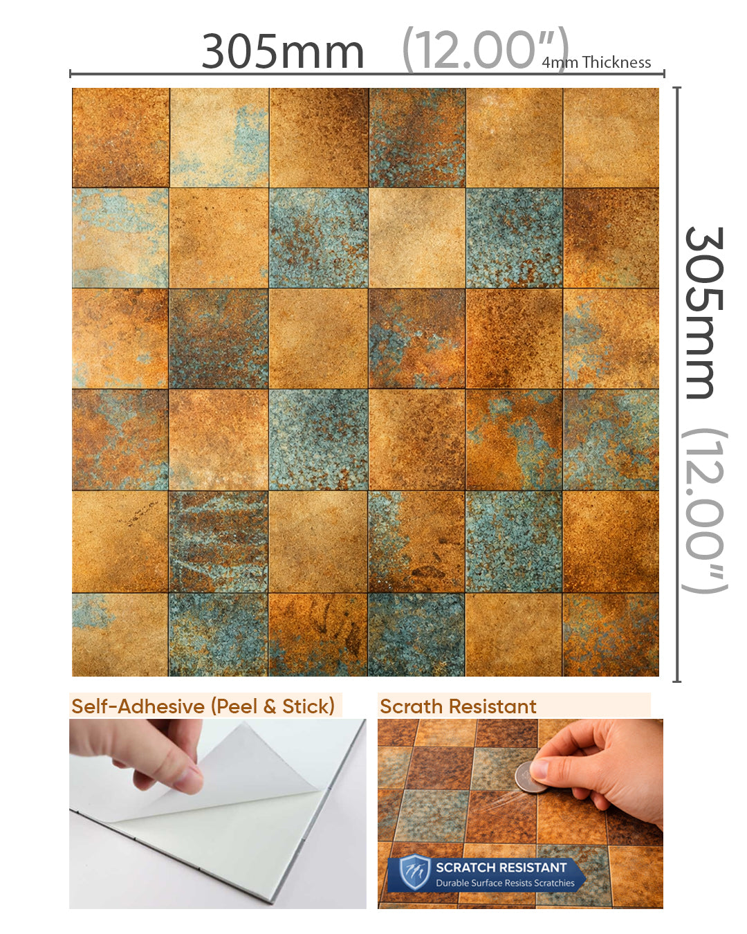 Oxide Mosaic | Self Adhesive Mosaic Tile Panel (30.5cm x 30.5cm / 12" x 12")