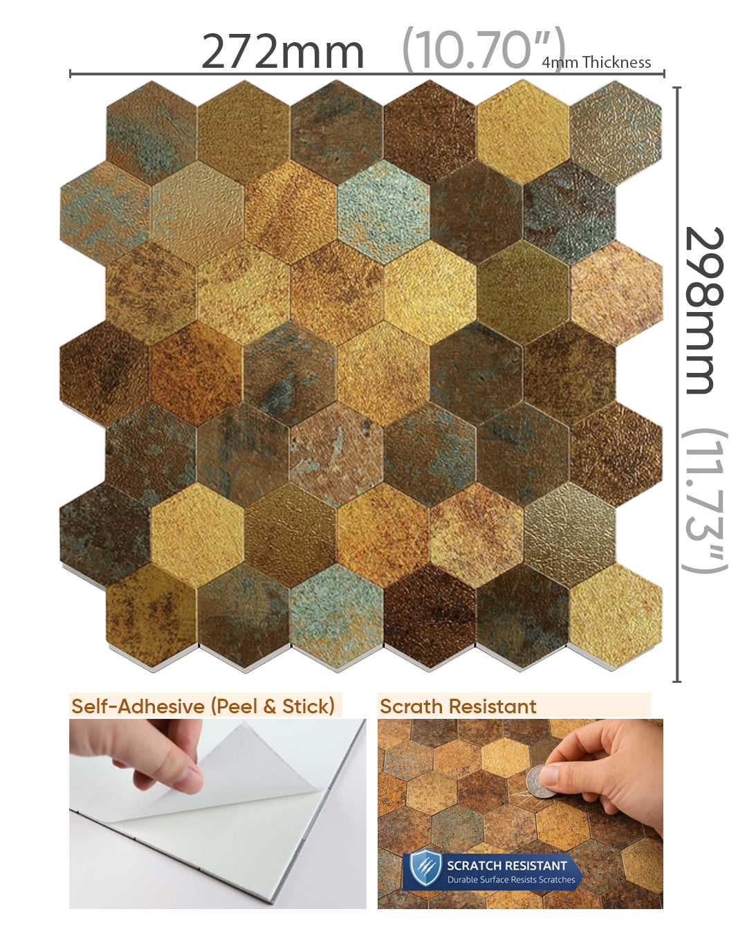 Premium Rustic | Peel & Stick Mosaic Tile Panel (288mm x 292mm / 11.3" x 11.5")