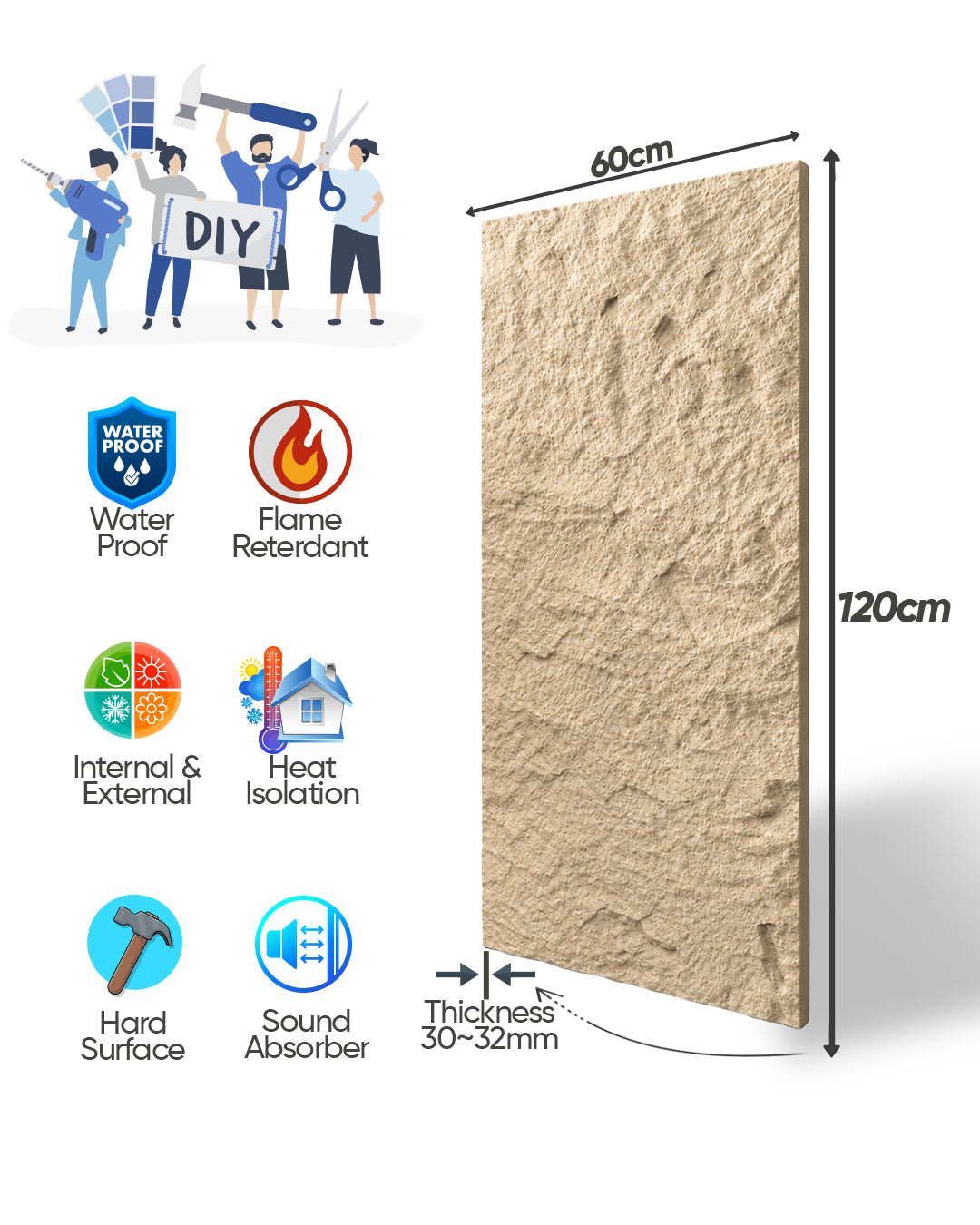 Sandstorm Stone Rock Effect Wall Panels 120x60cm (47.24" x 23.62")
