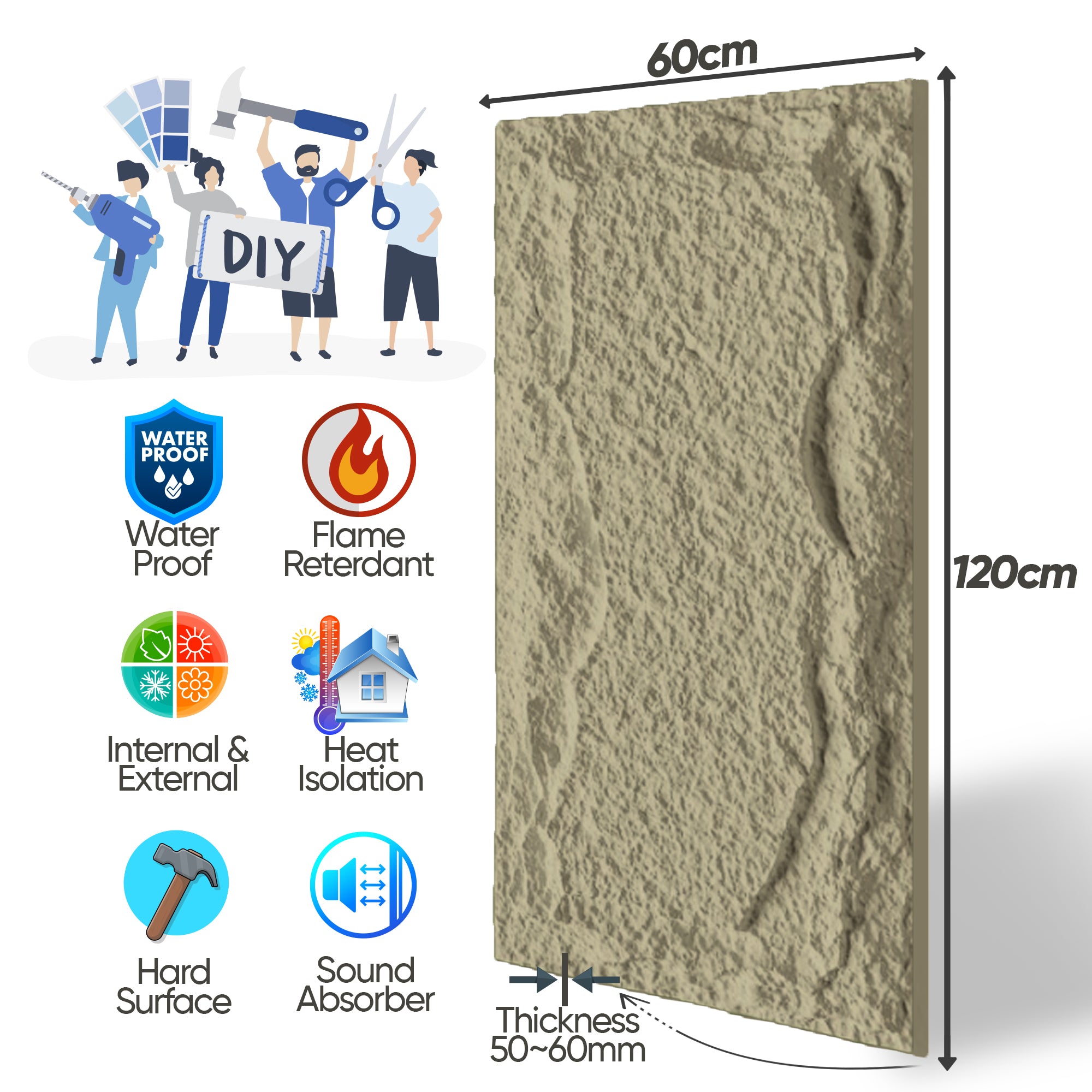 Hollywood Stone Effect Wall Panels 120 x 60 cm