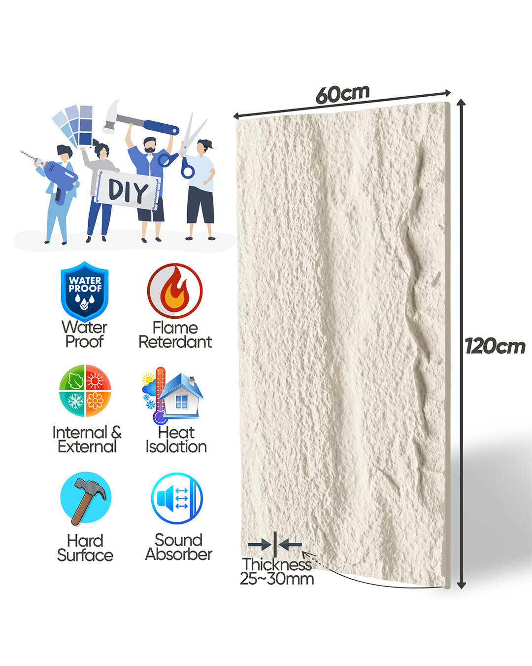 Ivory Rock Stone Effect Wall Panels 120x60cm (47.2" x 23.6")