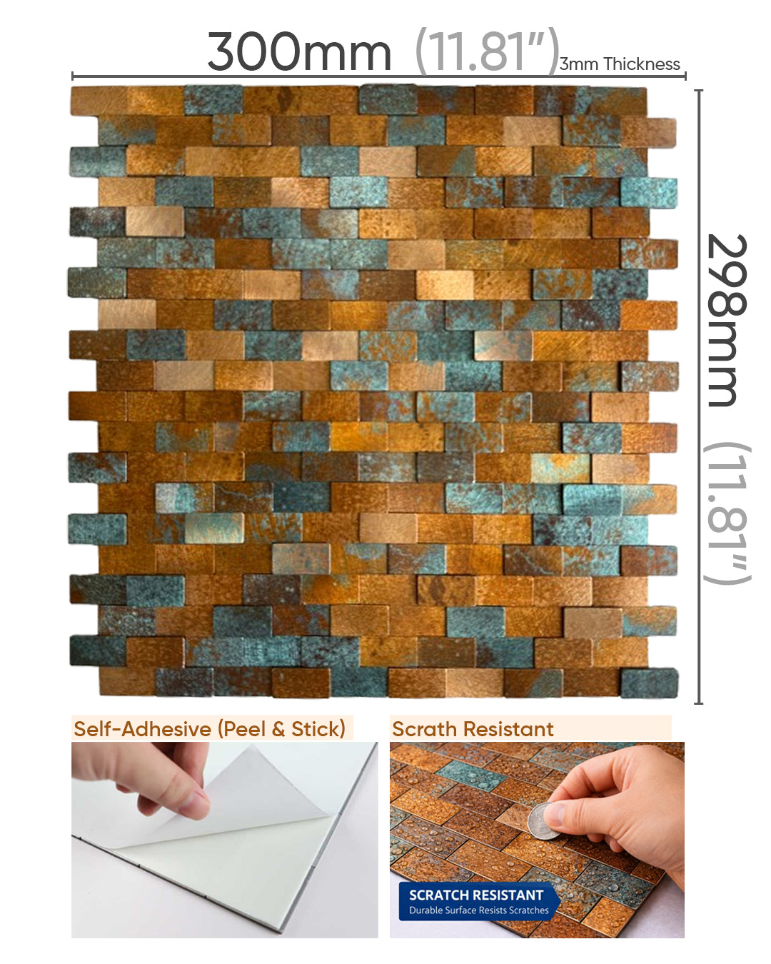 Rustic Wave | Peel & Stick Mosaic Tile Panel (300 x 298 mm / 11.8" x 11.7")
