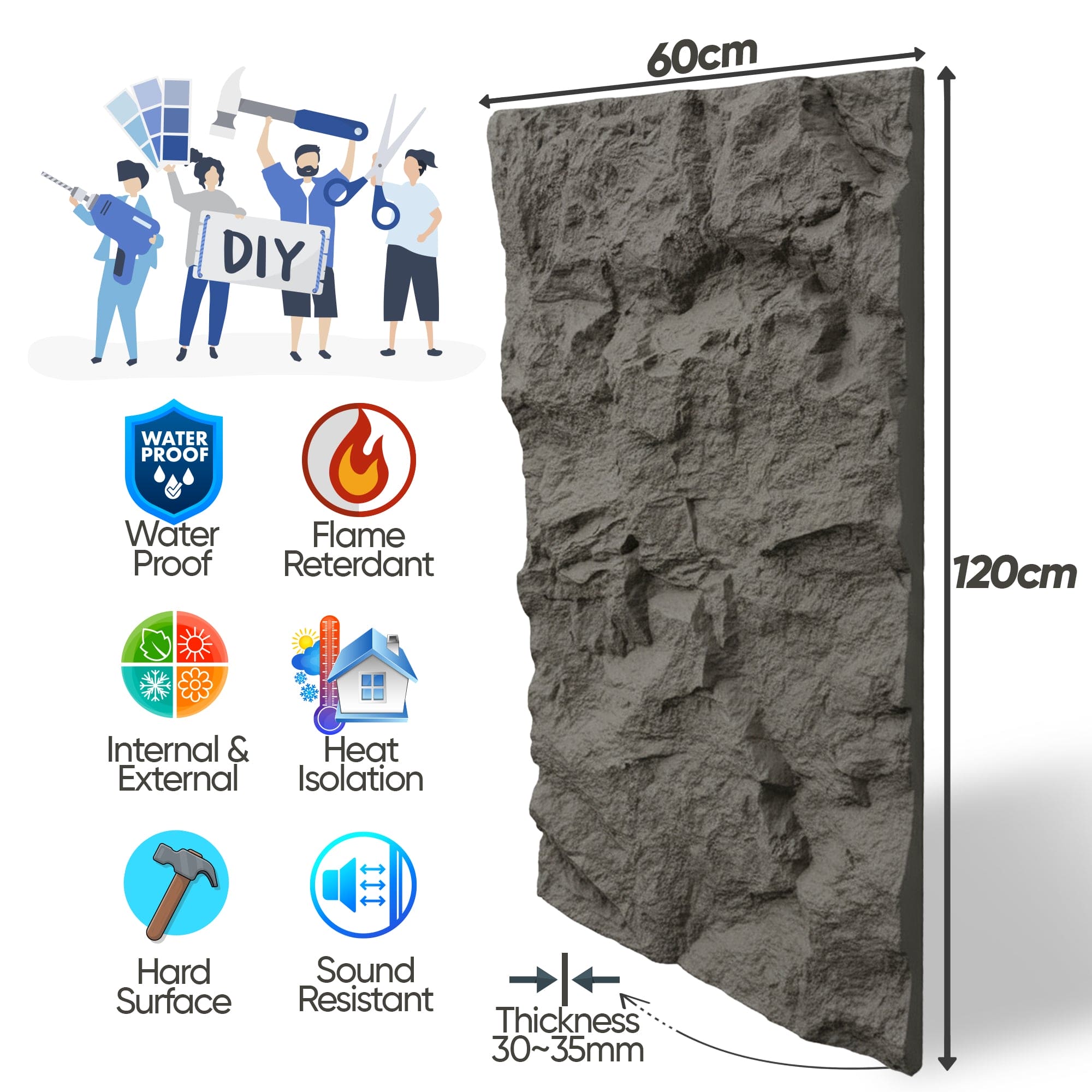 Slim RockStar Stone Effect Wall Panels 120x60cm