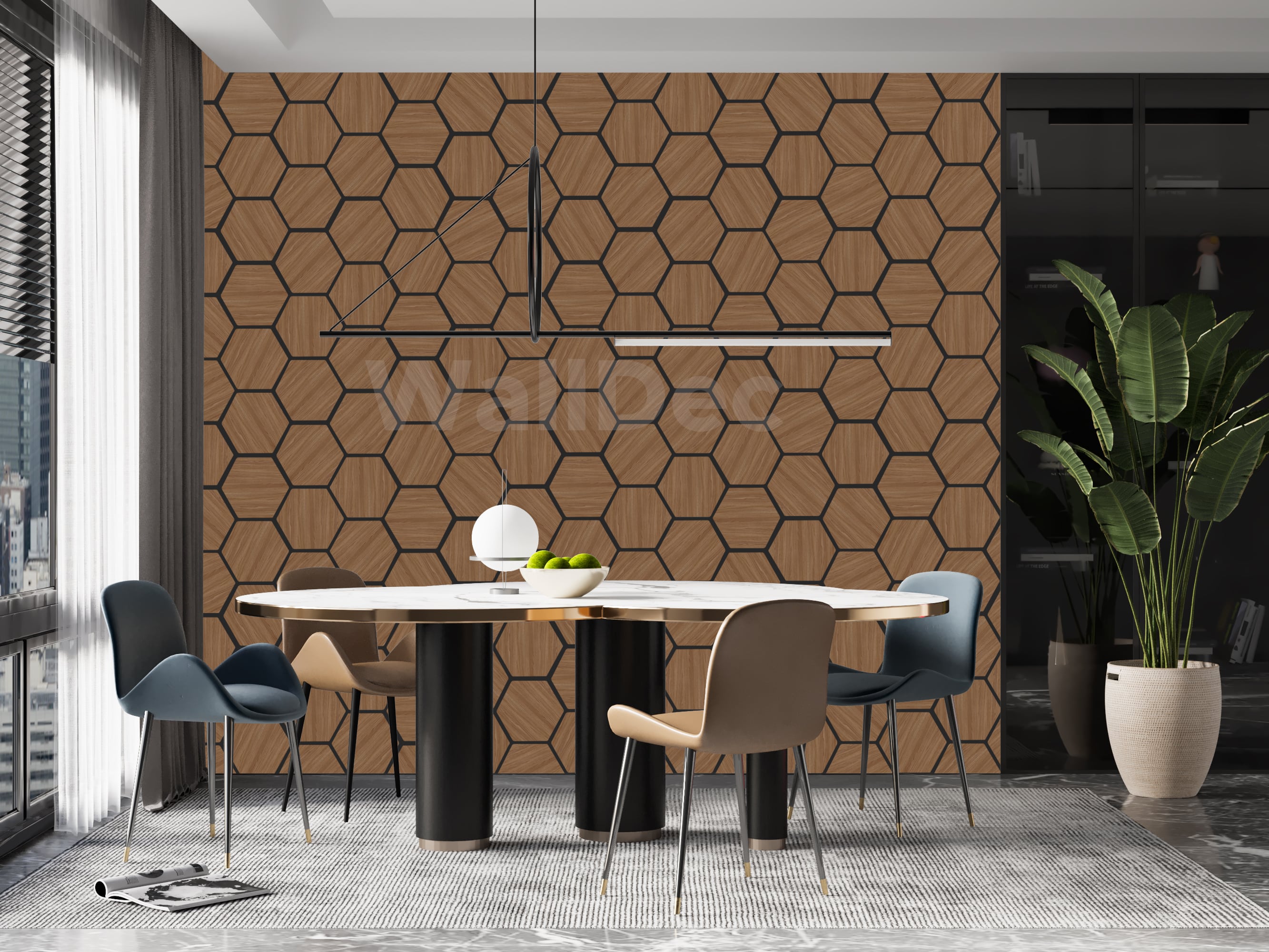 Hexagon Panels - Walnut Dream