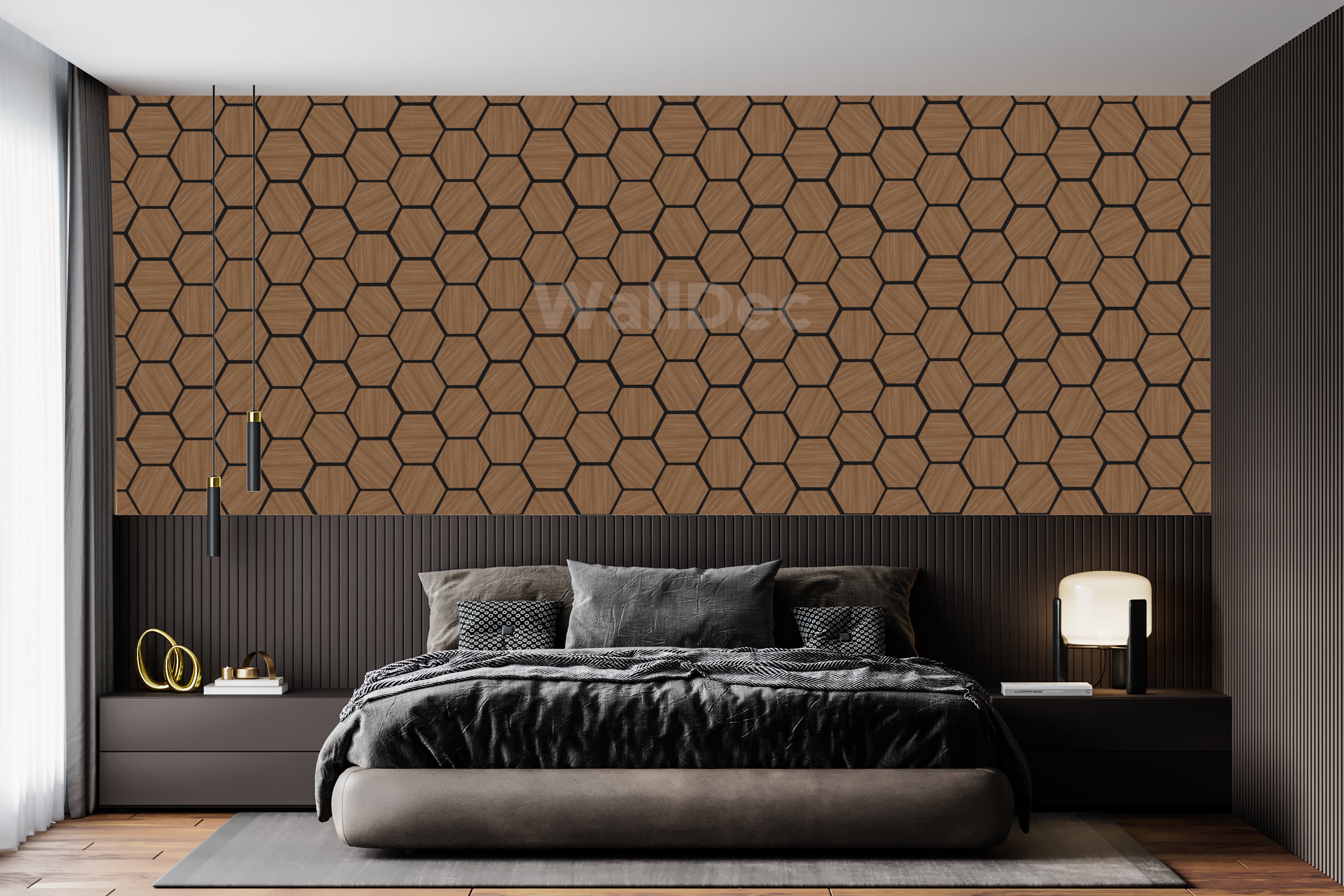 Hexagon Panels - Walnut Dream