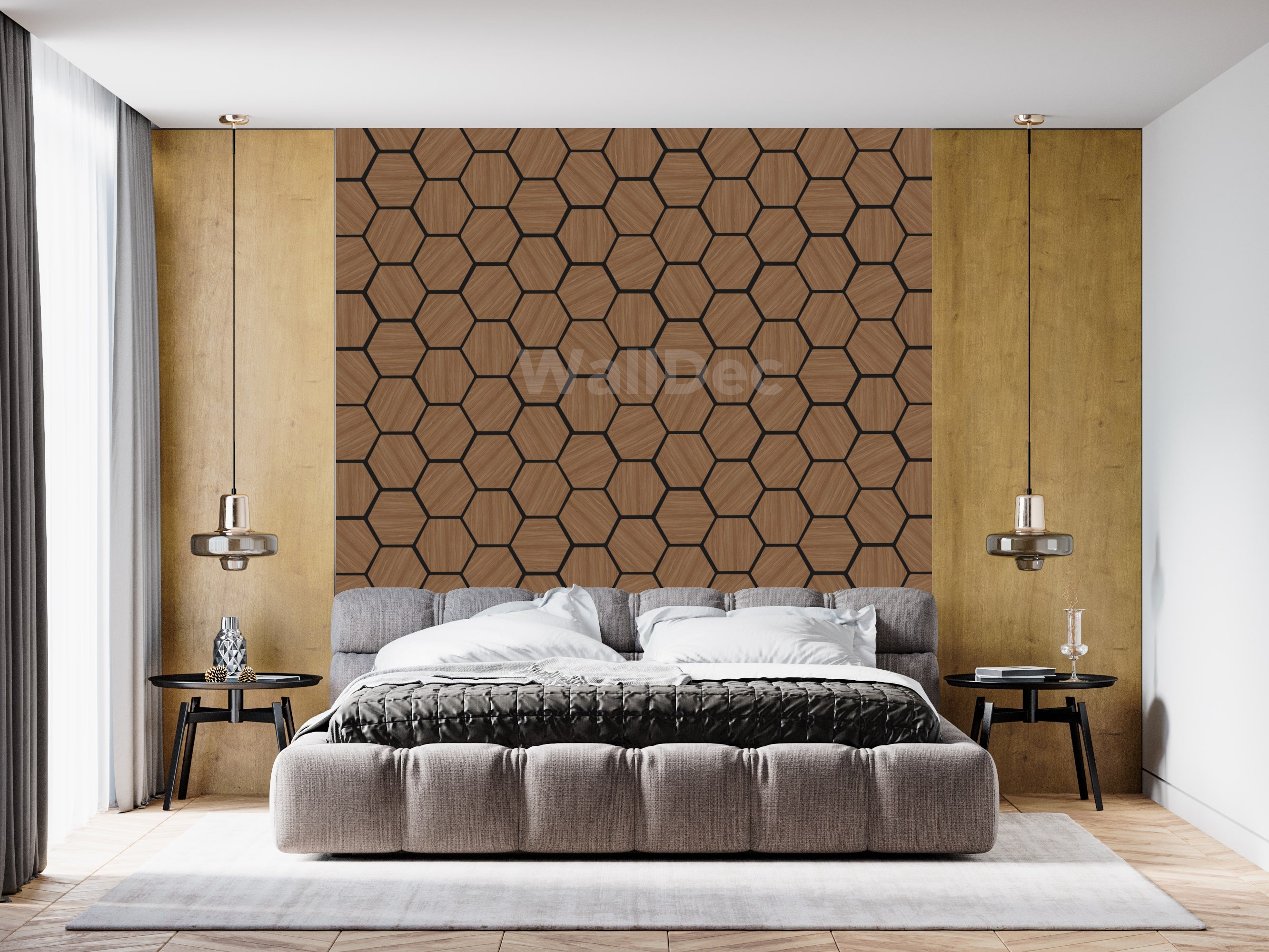 Hexagon Panels - Walnut Dream