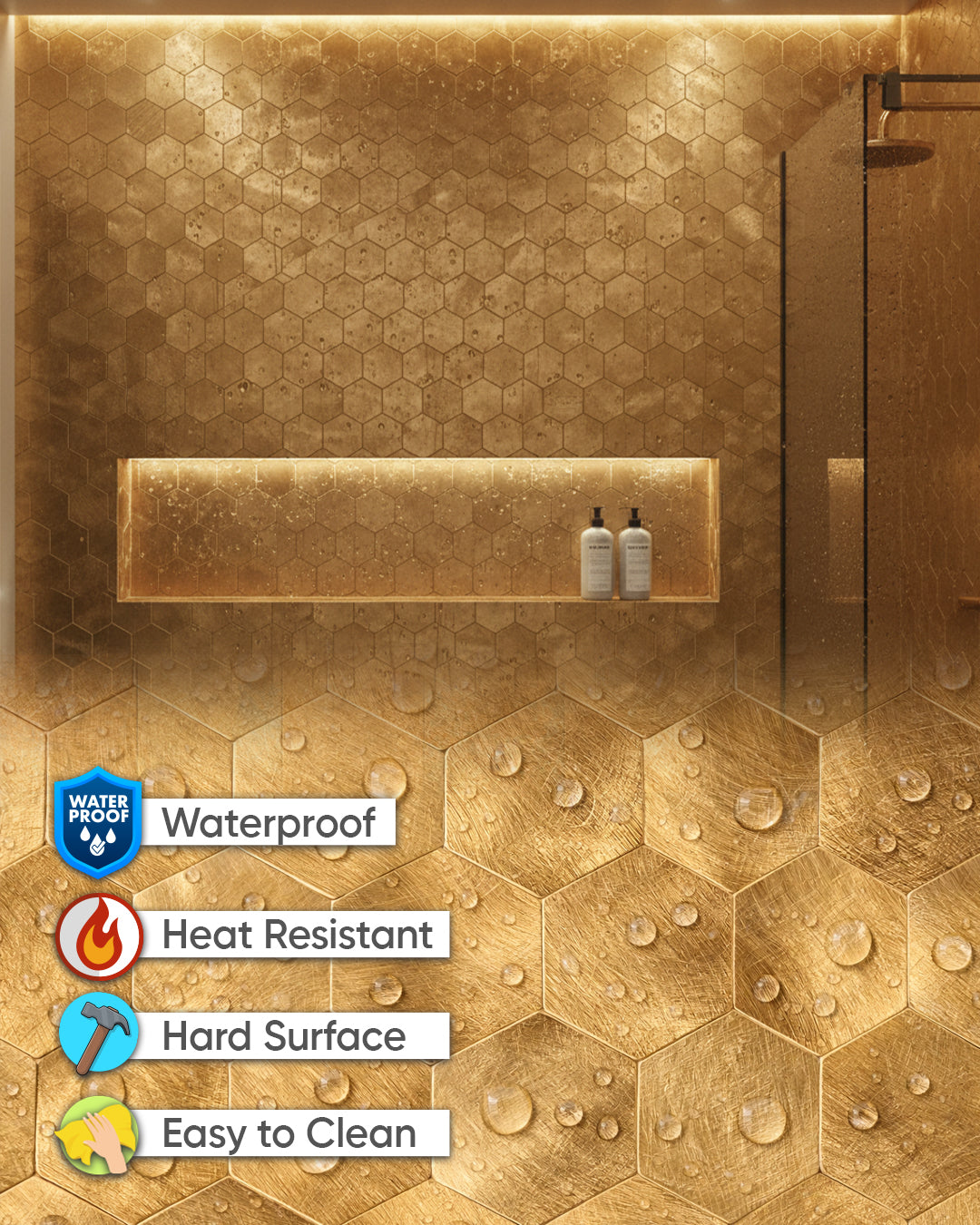 Hexa Gold | Peel & Stick Mosaic Tile Panel (288mm x 292mm / 11.3" x 11.5")