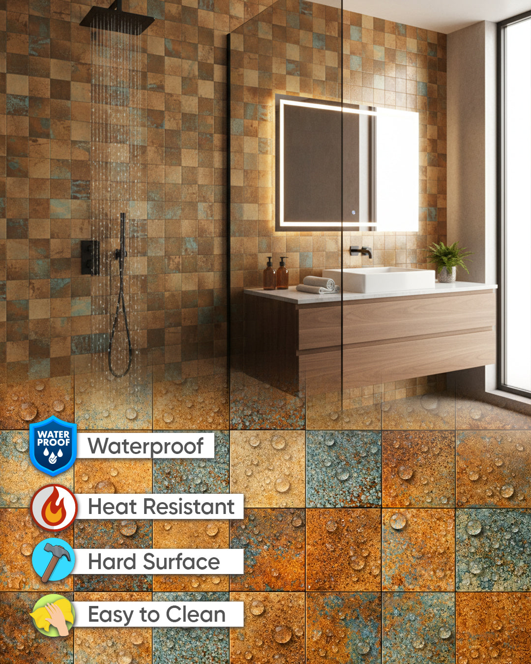 Oxide Mosaic | Self Adhesive Mosaic Tile Panel (30.5cm x 30.5cm / 12" x 12")