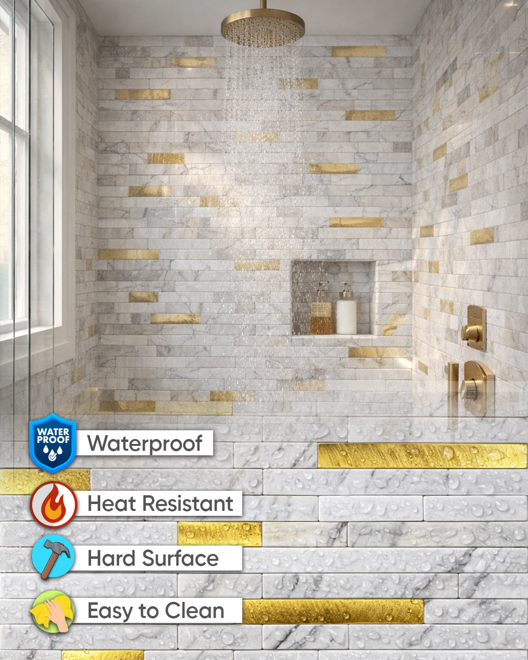 PureLux Gold | Peel & Stick Mosaic Tile Panel (292mm x 297mm / 11.5" x 11.7")