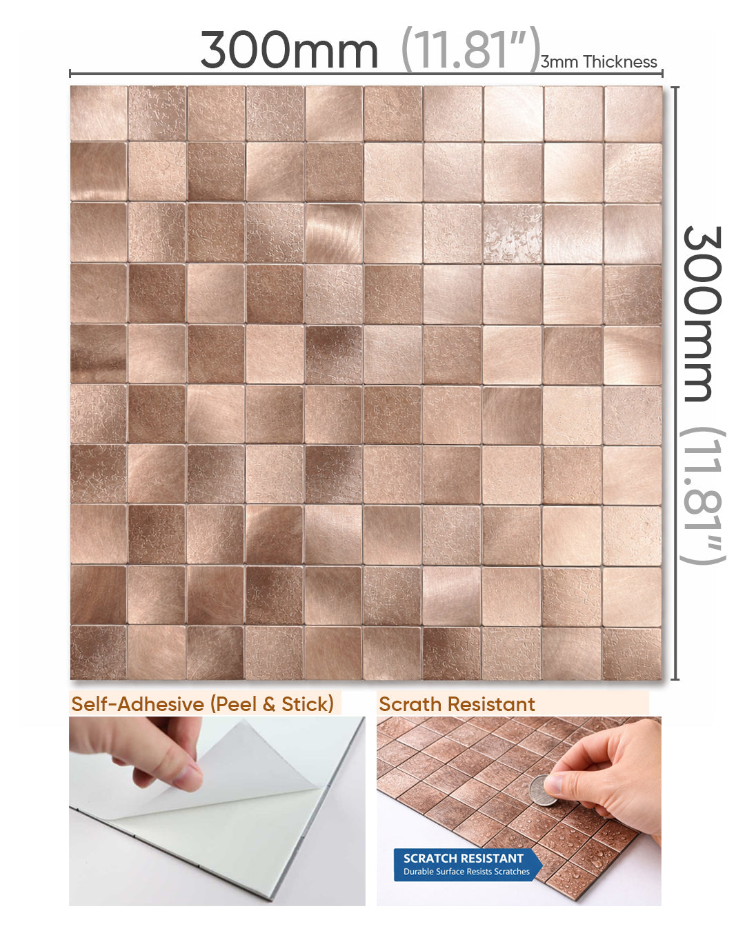 Rose Blush | Peel & Stick Mosaic Tile Panel (30 cm x 30 cm / 11.8" x 11.8")