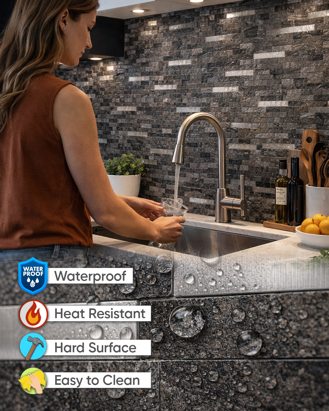 Steel Rock Mosaic | Peel & Stick Mosaic Tile Panel (292mm x 297mm / 11.5" x 11.7")