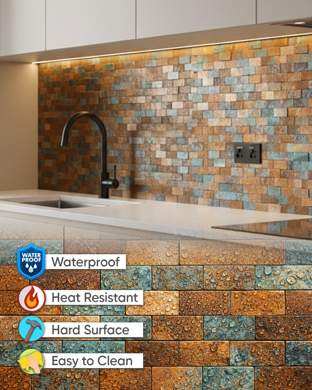 Rustic Wave | Peel & Stick Mosaic Tile Panel (300 x 298 mm / 11.8" x 11.7")