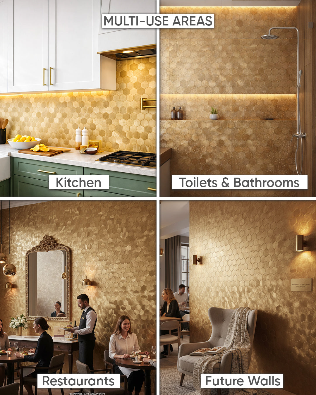 Hexa Gold | Peel & Stick Mosaic Tile Panel (288mm x 292mm / 11.3" x 11.5")