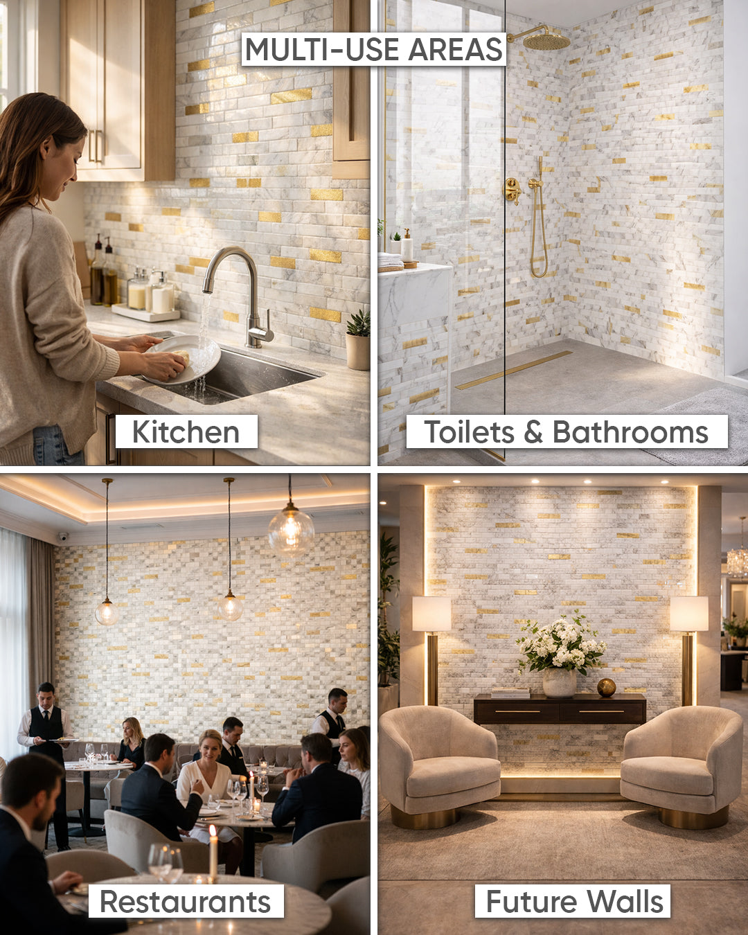 PureLux Gold | Peel & Stick Mosaic Tile Panel (292mm x 297mm / 11.5" x 11.7")