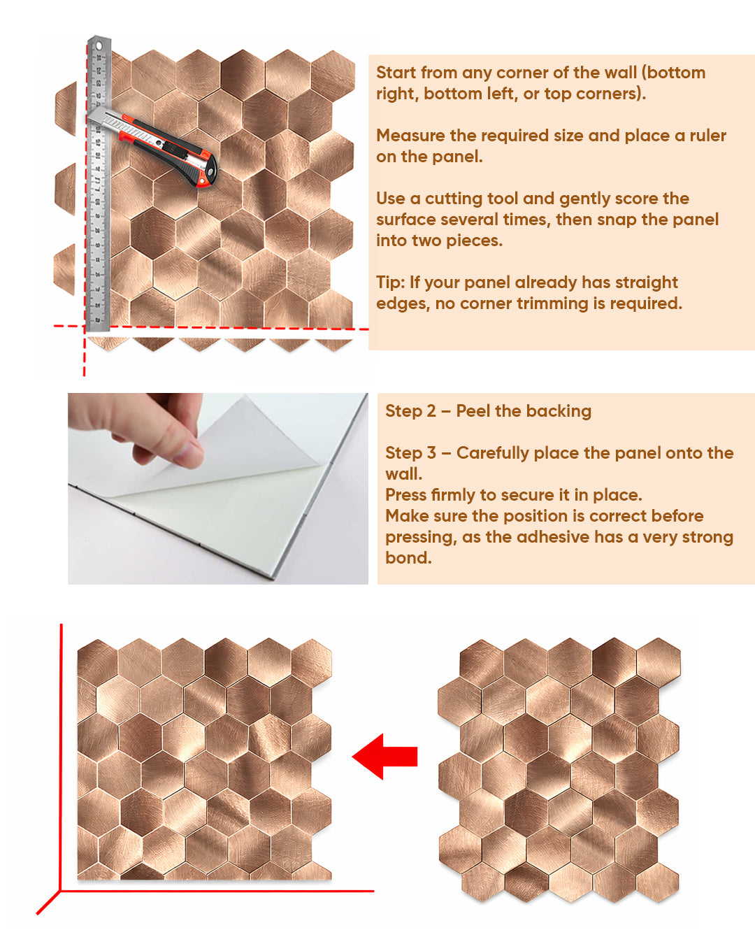 Golden Square | Peel & Stick Mosaic Tile Panel (30cm x 30cm / 11.8" x 11.7")