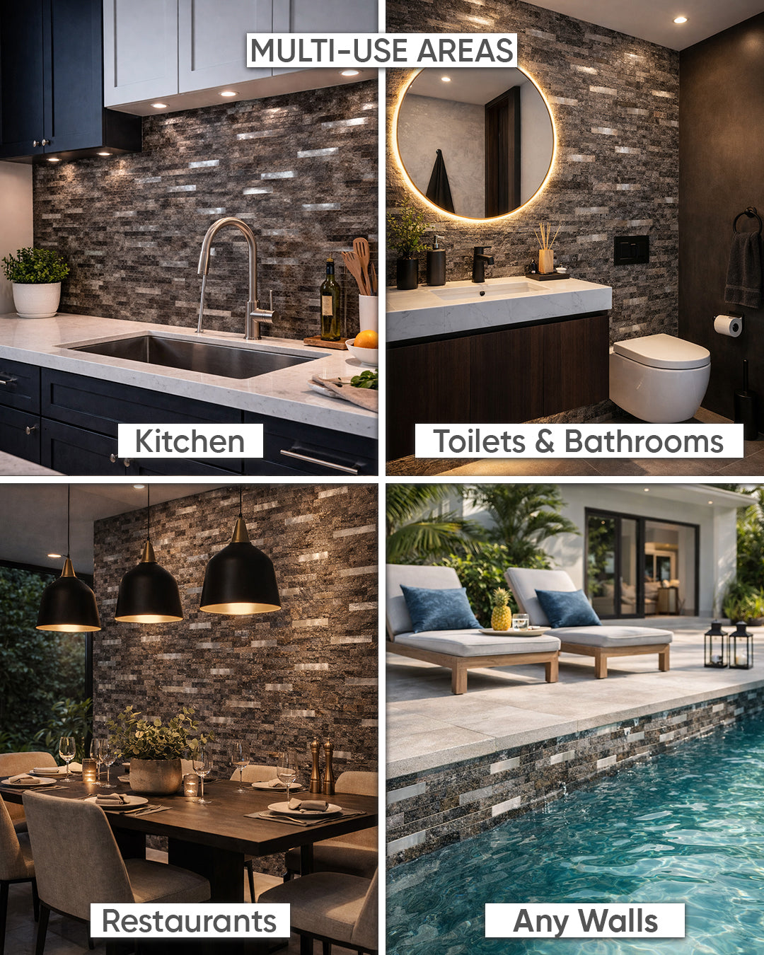 Steel Rock Mosaic | Peel & Stick Mosaic Tile Panel (292mm x 297mm / 11.5" x 11.7")