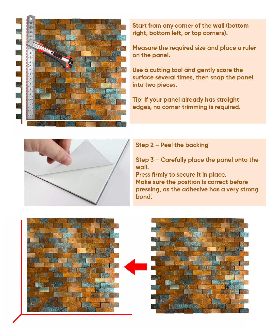 Rustic Wave | Peel & Stick Mosaic Tile Panel (300 x 298 mm / 11.8" x 11.7")