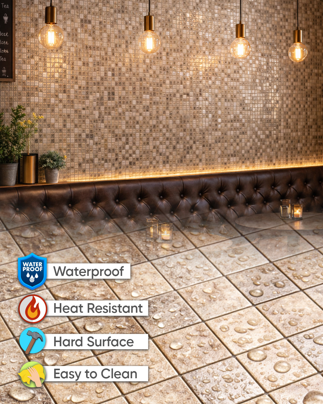 Golden Square | Peel & Stick Mosaic Tile Panel (30cm x 30cm / 11.8" x 11.7")