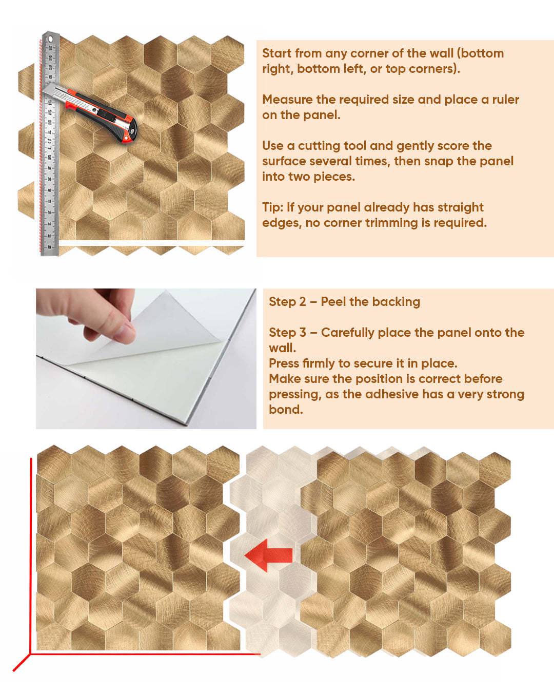 Hexa Gold | Peel & Stick Mosaic Tile Panel (288mm x 292mm / 11.3" x 11.5")