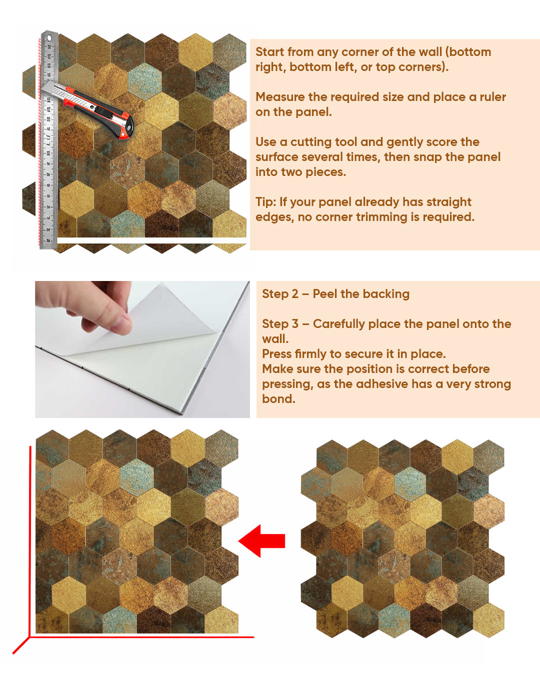Premium Rustic | Peel & Stick Mosaic Tile Panel (288mm x 292mm / 11.3" x 11.5")