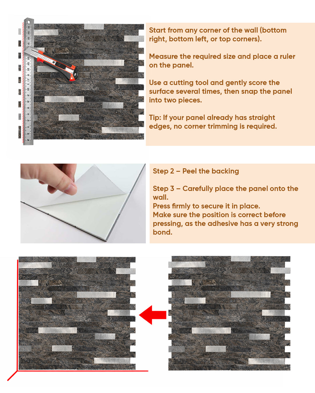 Steel Rock Mosaic | Peel & Stick Mosaic Tile Panel (292mm x 297mm / 11.5" x 11.7")