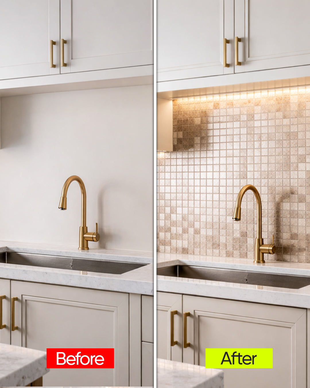 Golden Square | Peel & Stick Mosaic Tile Panel (30cm x 30cm / 11.8" x 11.7")