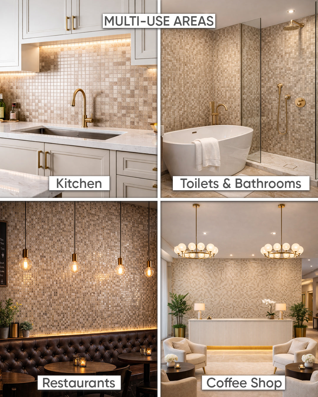 Golden Square | Peel & Stick Mosaic Tile Panel (30cm x 30cm / 11.8" x 11.7")