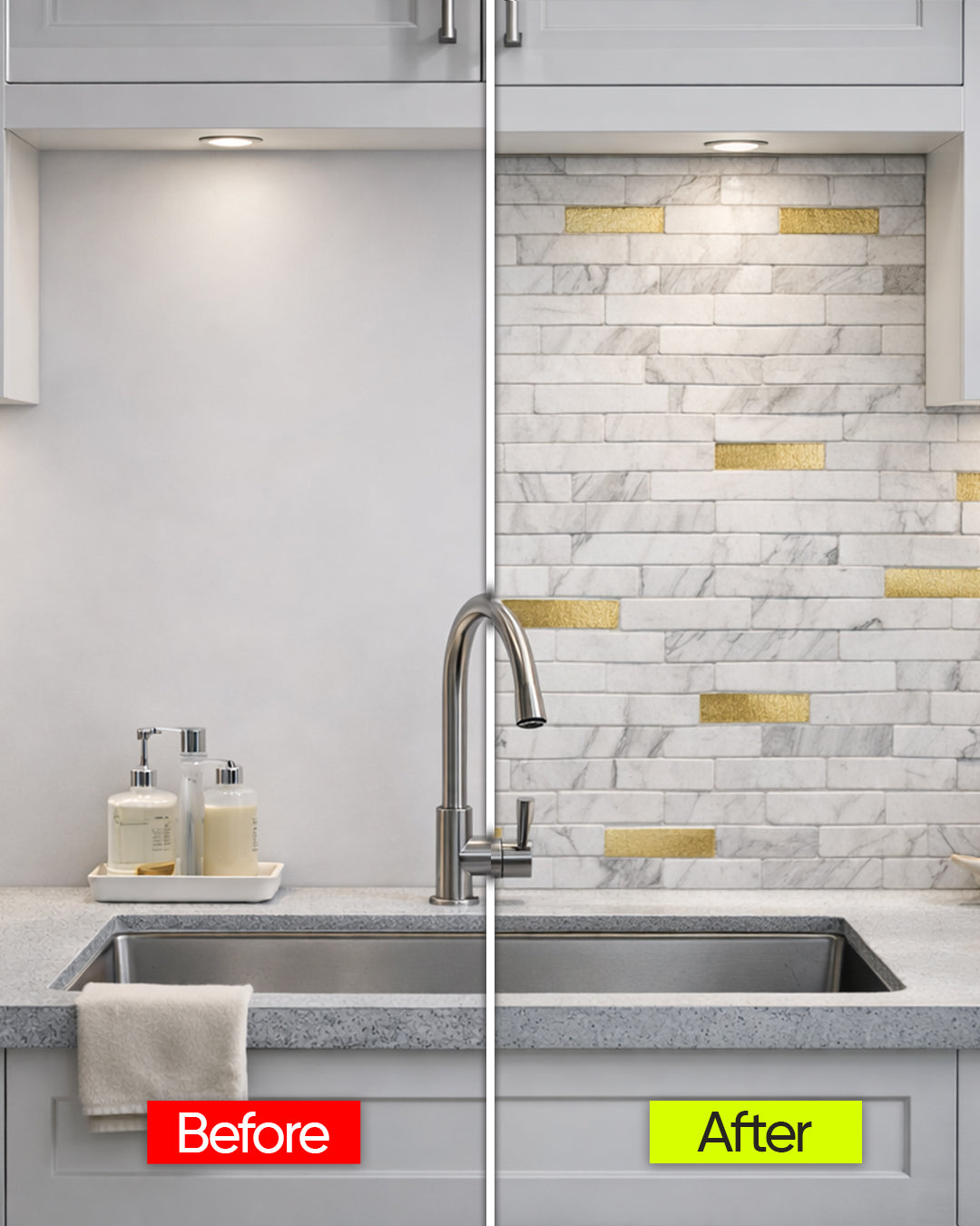 PureLux Gold | Peel & Stick Mosaic Tile Panel (292mm x 297mm / 11.5" x 11.7")
