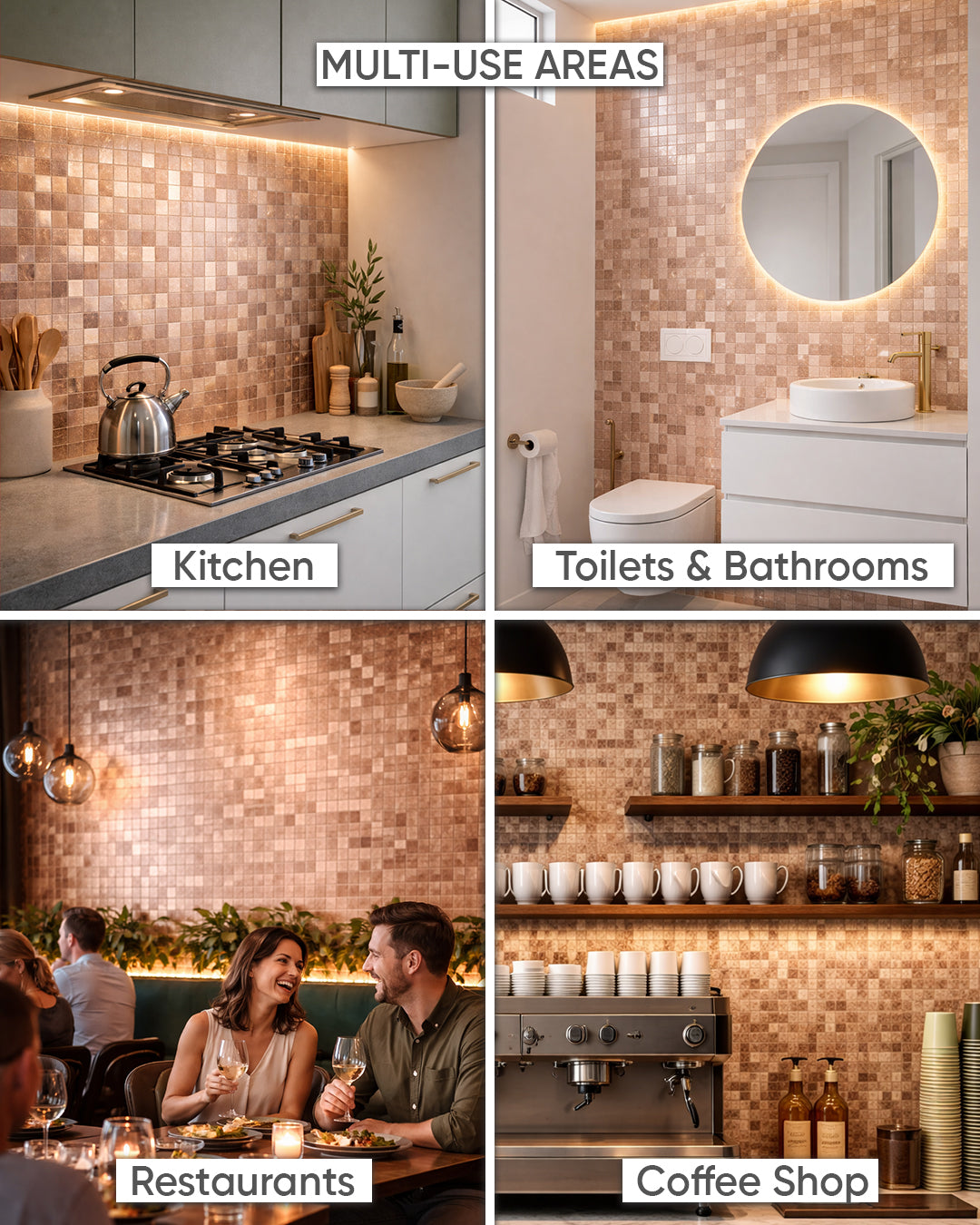 Rose Blush | Peel & Stick Mosaic Tile Panel (30 cm x 30 cm / 11.8" x 11.8")