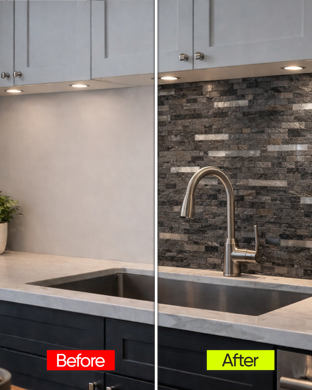 Steel Rock Mosaic | Peel & Stick Mosaic Tile Panel (292mm x 297mm / 11.5" x 11.7")