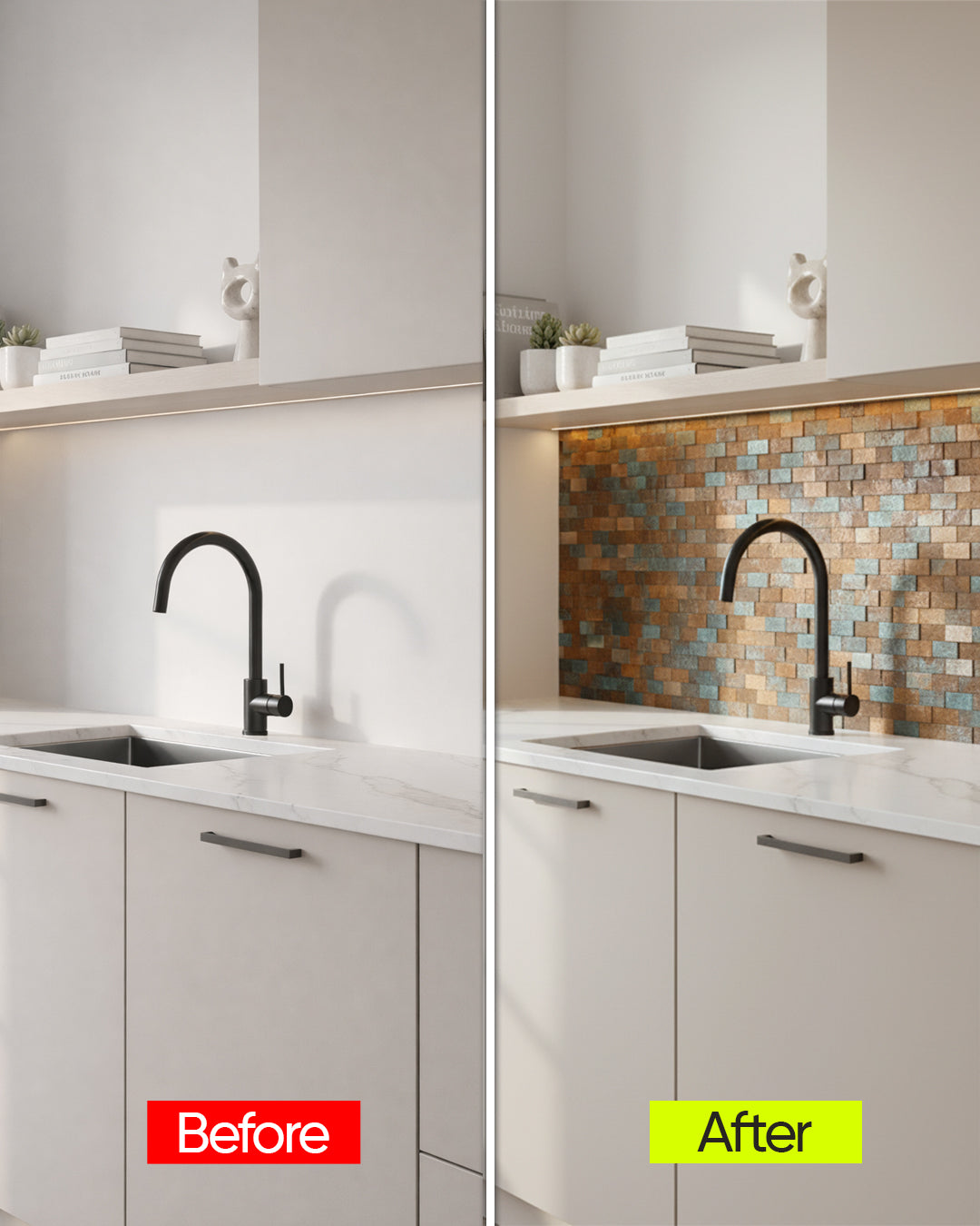 Rustic Wave | Peel & Stick Mosaic Tile Panel (300 x 298 mm / 11.8" x 11.7")