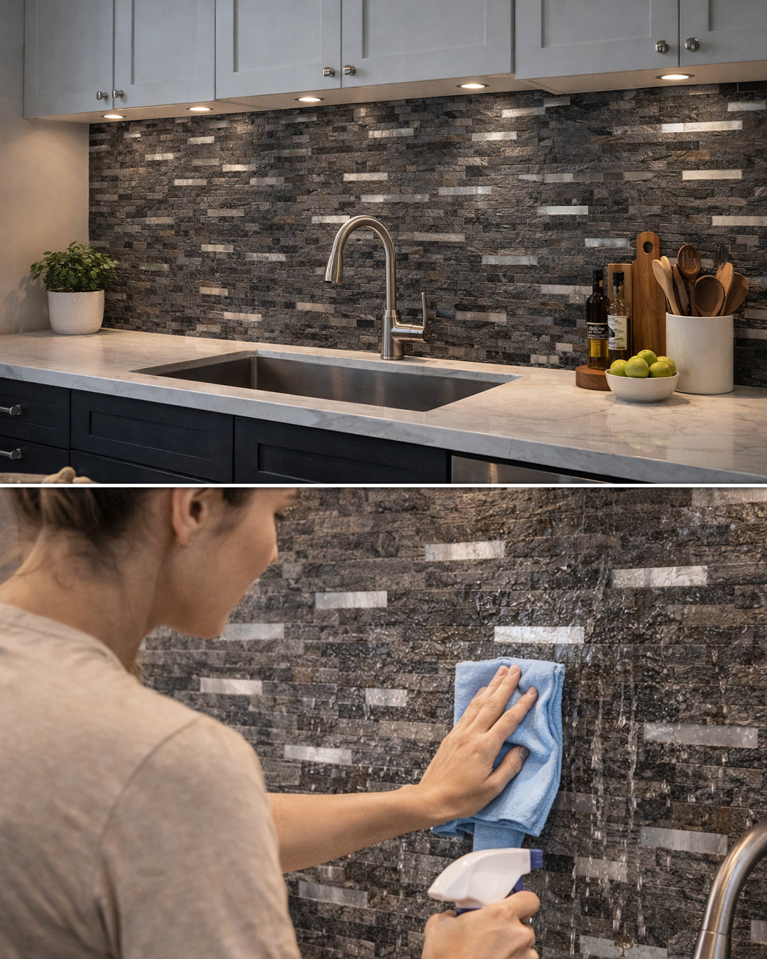 Steel Rock Mosaic | Peel & Stick Mosaic Tile Panel (292mm x 297mm / 11.5" x 11.7")