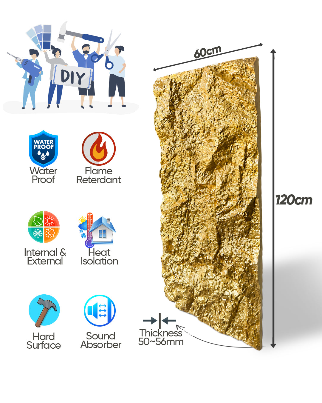 Golden Rock Stone Effect Wall Panels 120x60cm (47.24" x 23.62")