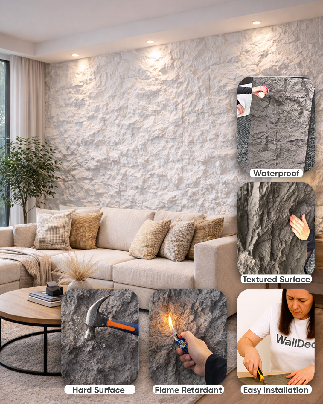 Ivory Rock Stone Effect Wall Panels 120x60cm (47.2" x 23.6")