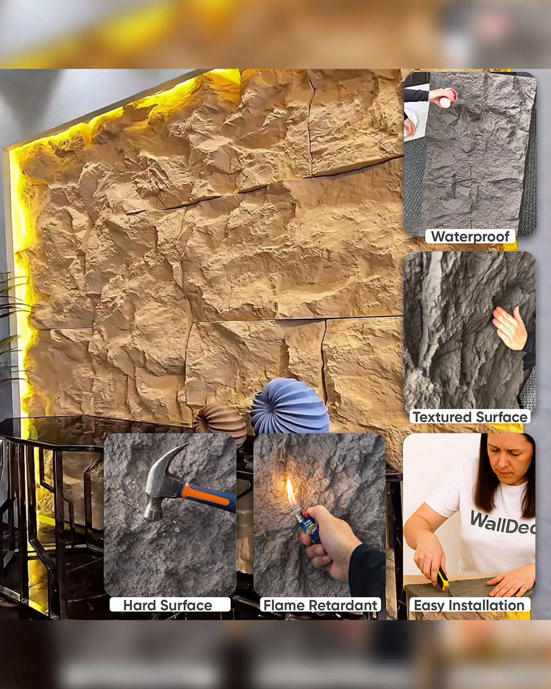 Helios Stone Rock Effect Wall Panels 120x60cm (47.24" x 23.62")